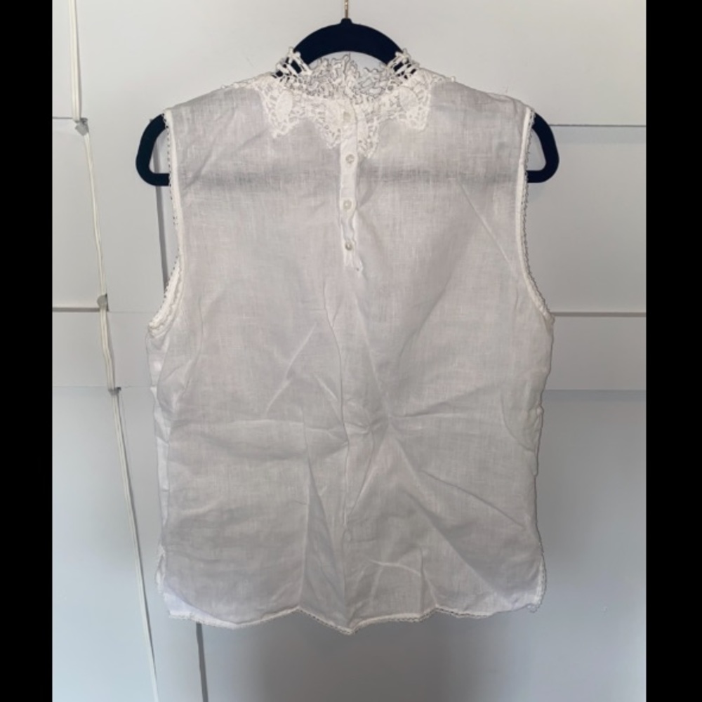 Zara Linen Crochet Lace Mock Neck Top Ivory M L - Picture 9 of 11